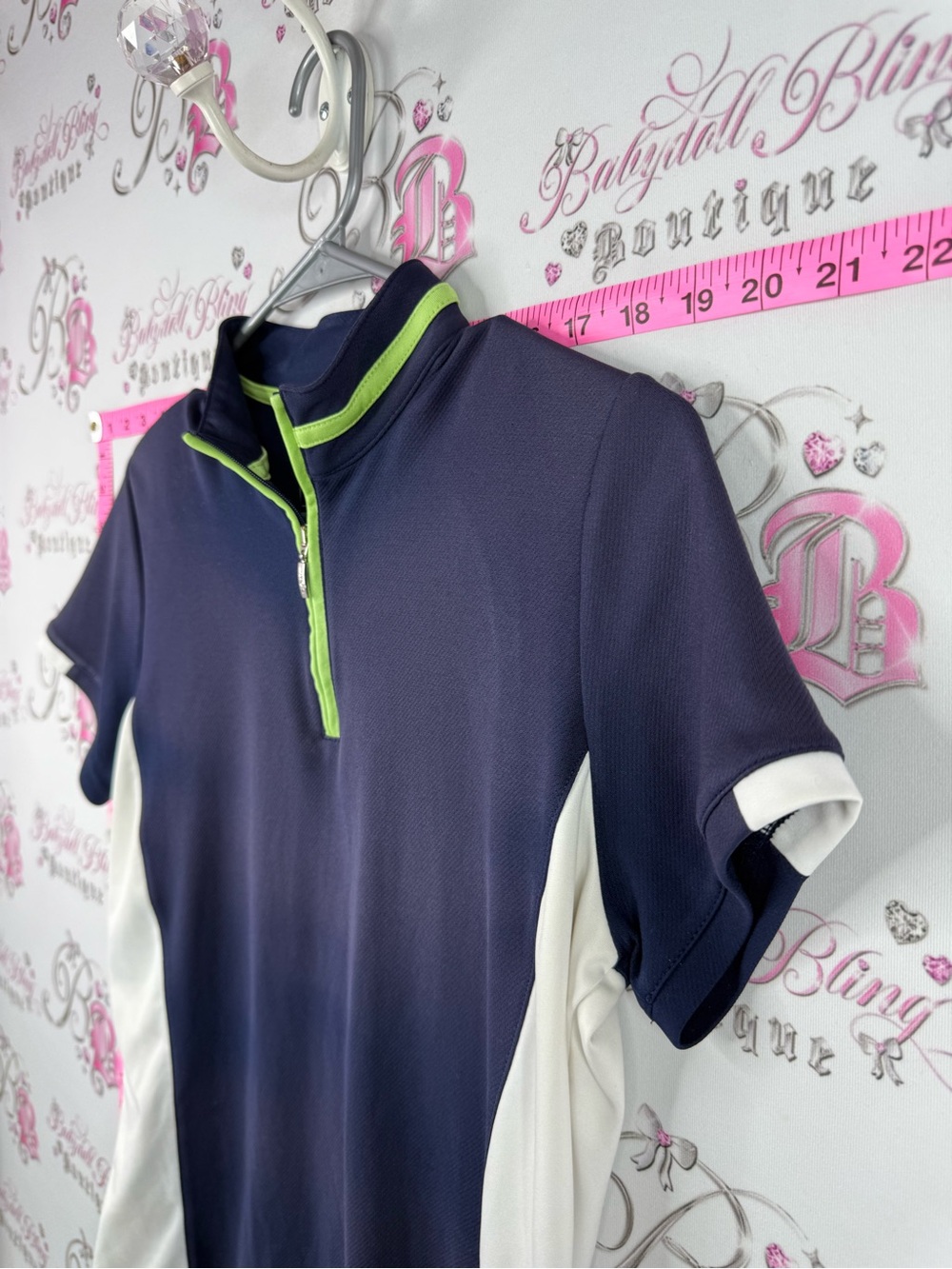 izod golf tee tshirt Navy and White Short Sleeve Golf Polo with Lime Trim - Picture 3 of 9